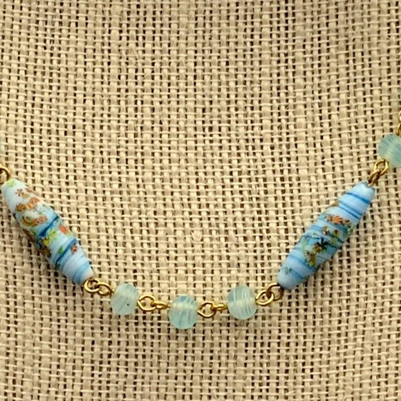 Gold Blue Millifleur Necklace Multicolor Swirled Flower - Picture 4 of 8